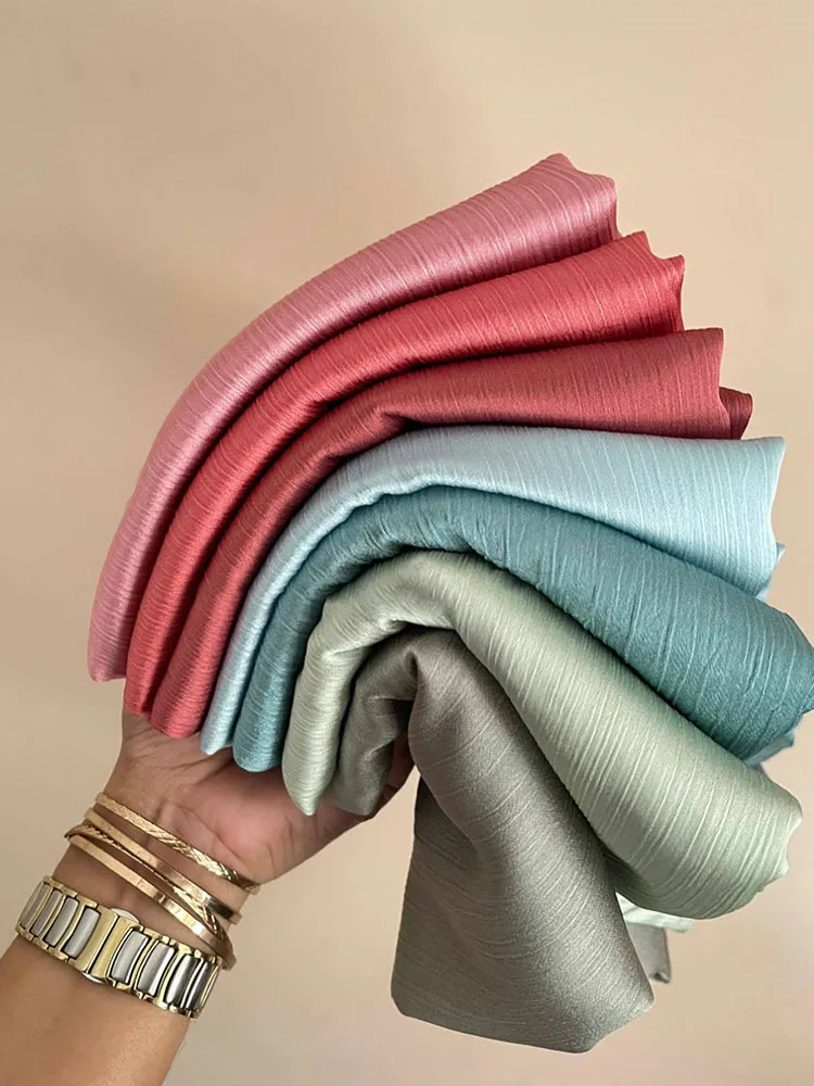 Premium Satin Crinkle Hijab – Plain Pleated Scarf for Muslim Women