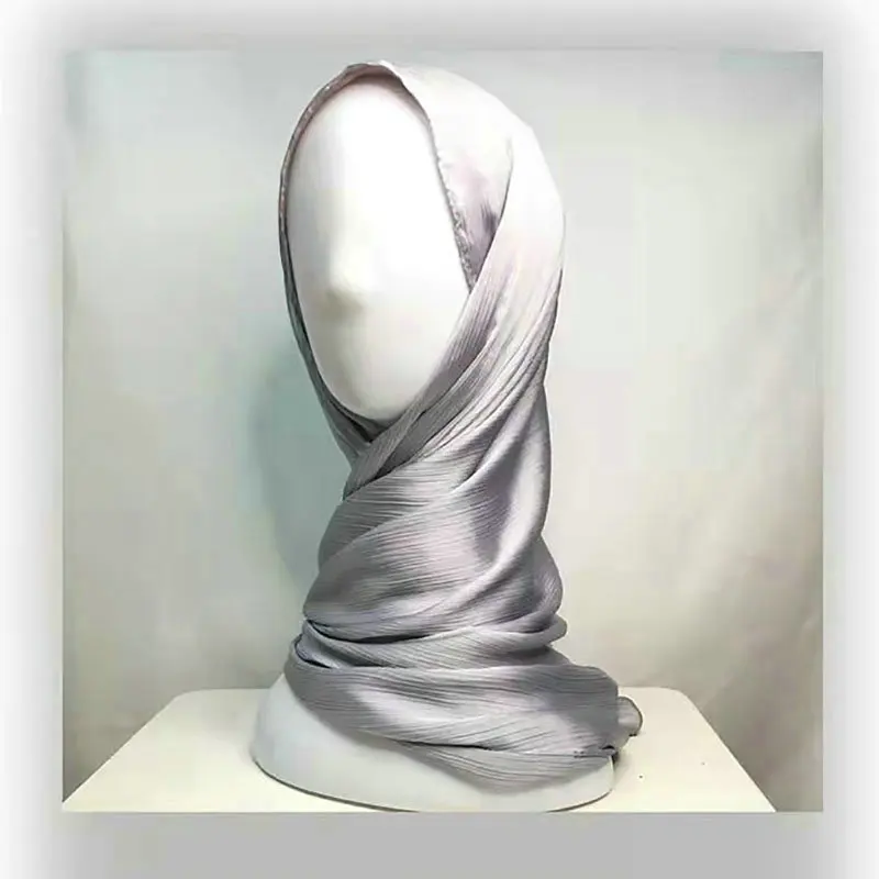 Premium Satin Crinkle Hijab – Plain Pleated Scarf for Muslim Women