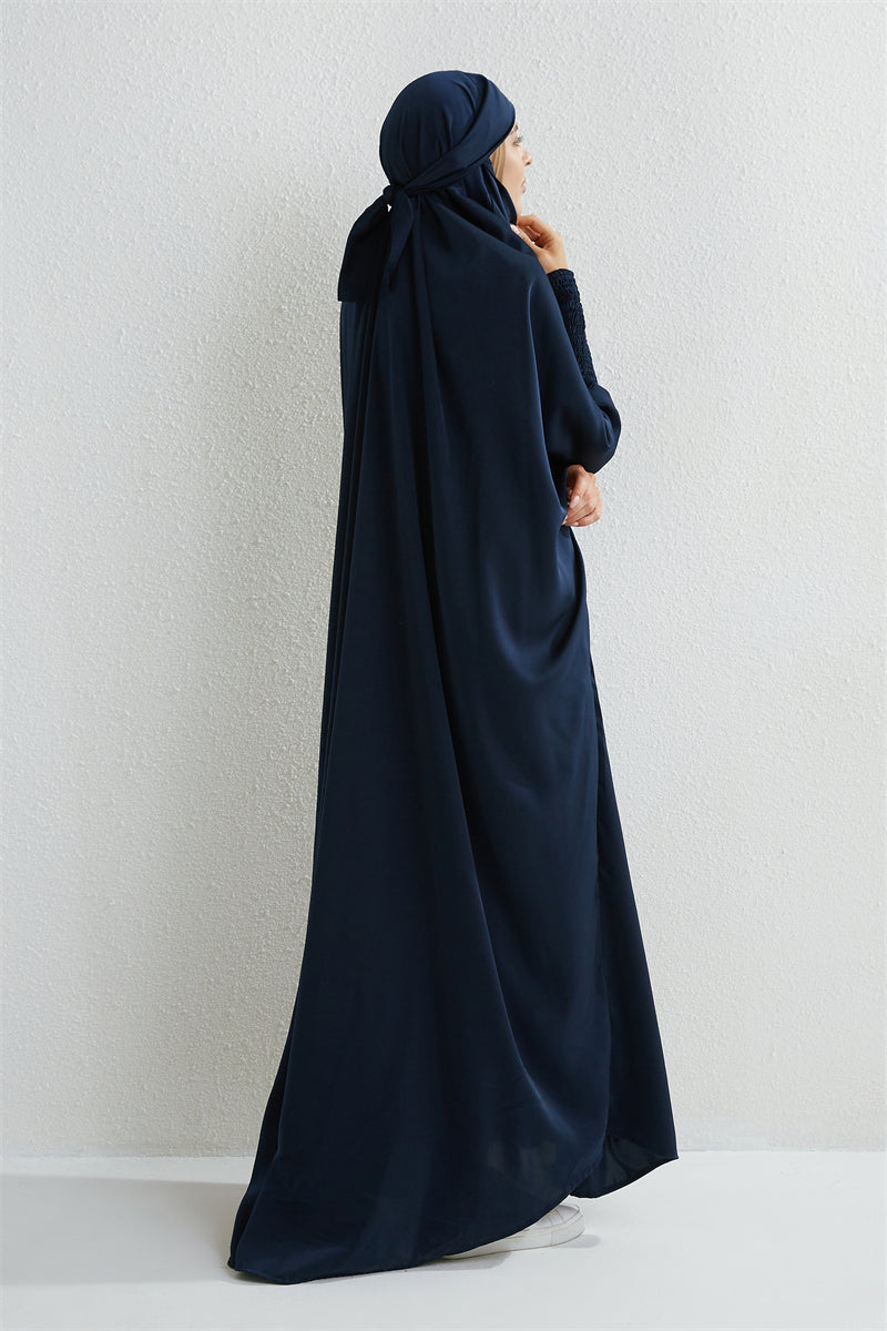 Hooded Abaya – Smocked Sleeve One-Piece Prayer Dress for Muslim Women