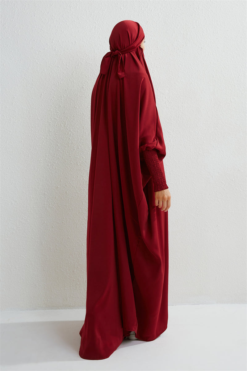 Hooded Abaya – Smocked Sleeve One-Piece Prayer Dress for Muslim Women