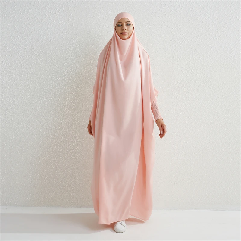 Hooded Abaya – Smocked Sleeve One-Piece Prayer Dress for Muslim Women