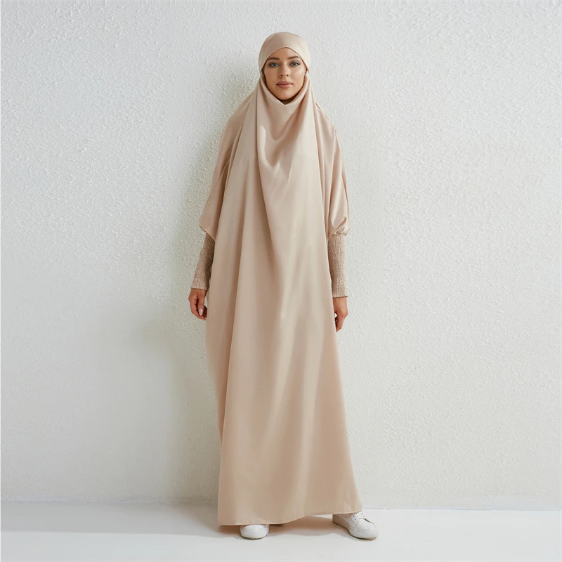 Hooded Abaya – Smocked Sleeve One-Piece Prayer Dress for Muslim Women