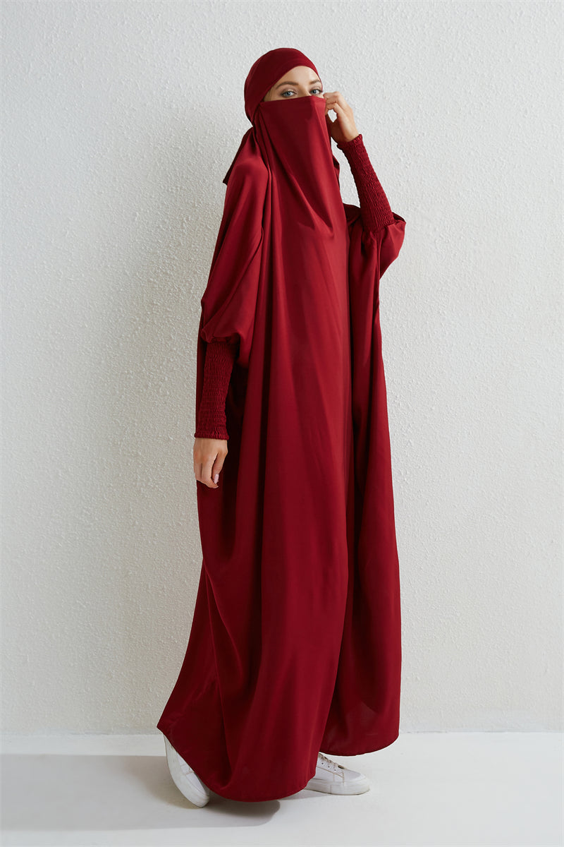 Hooded Abaya – Smocked Sleeve One-Piece Prayer Dress for Muslim Women