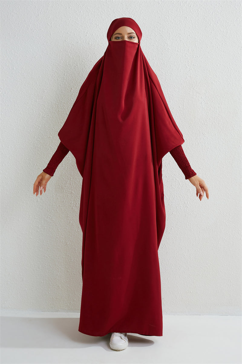 Hooded Abaya – Smocked Sleeve One-Piece Prayer Dress for Muslim Women
