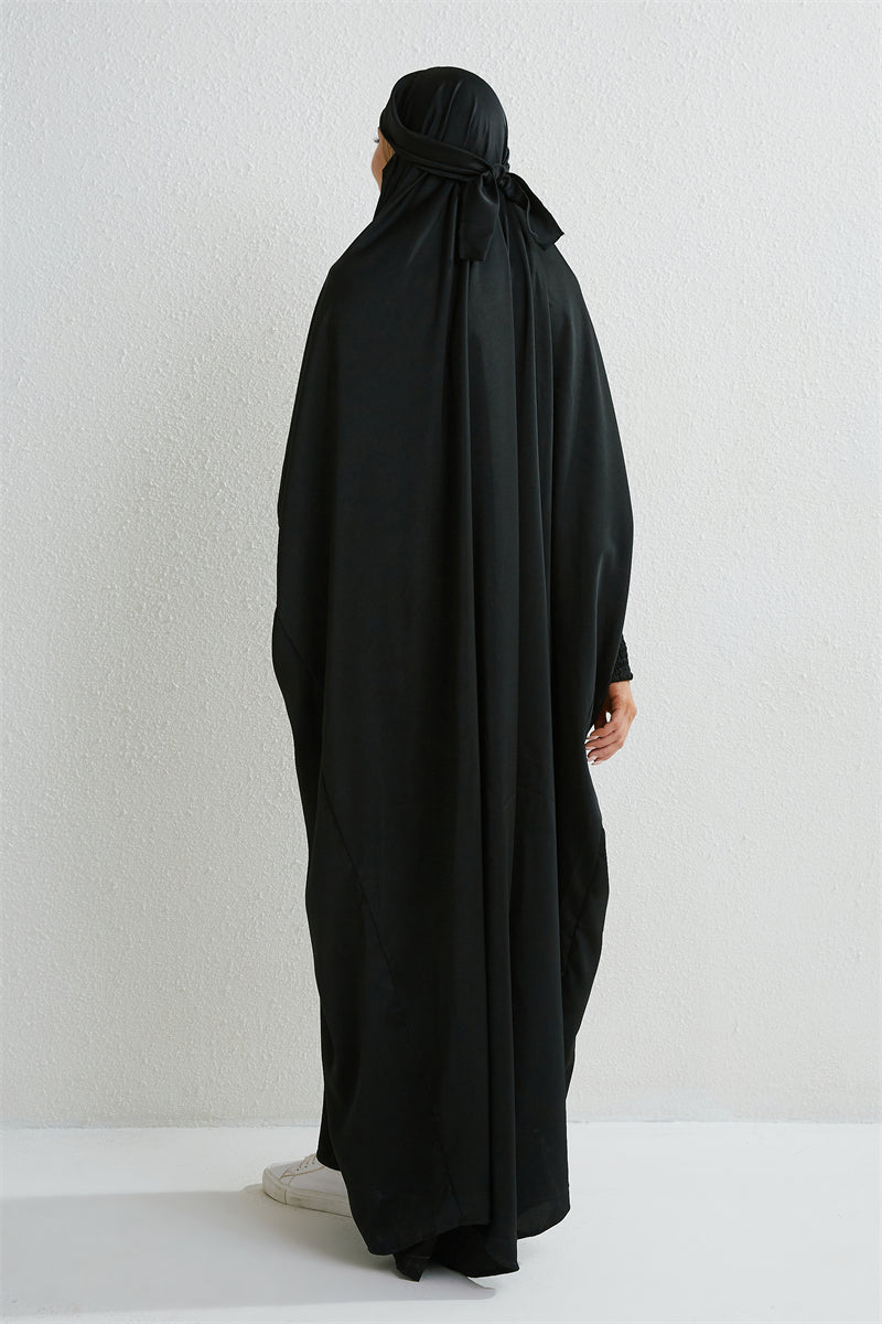 Hooded Abaya – Smocked Sleeve One-Piece Prayer Dress for Muslim Women