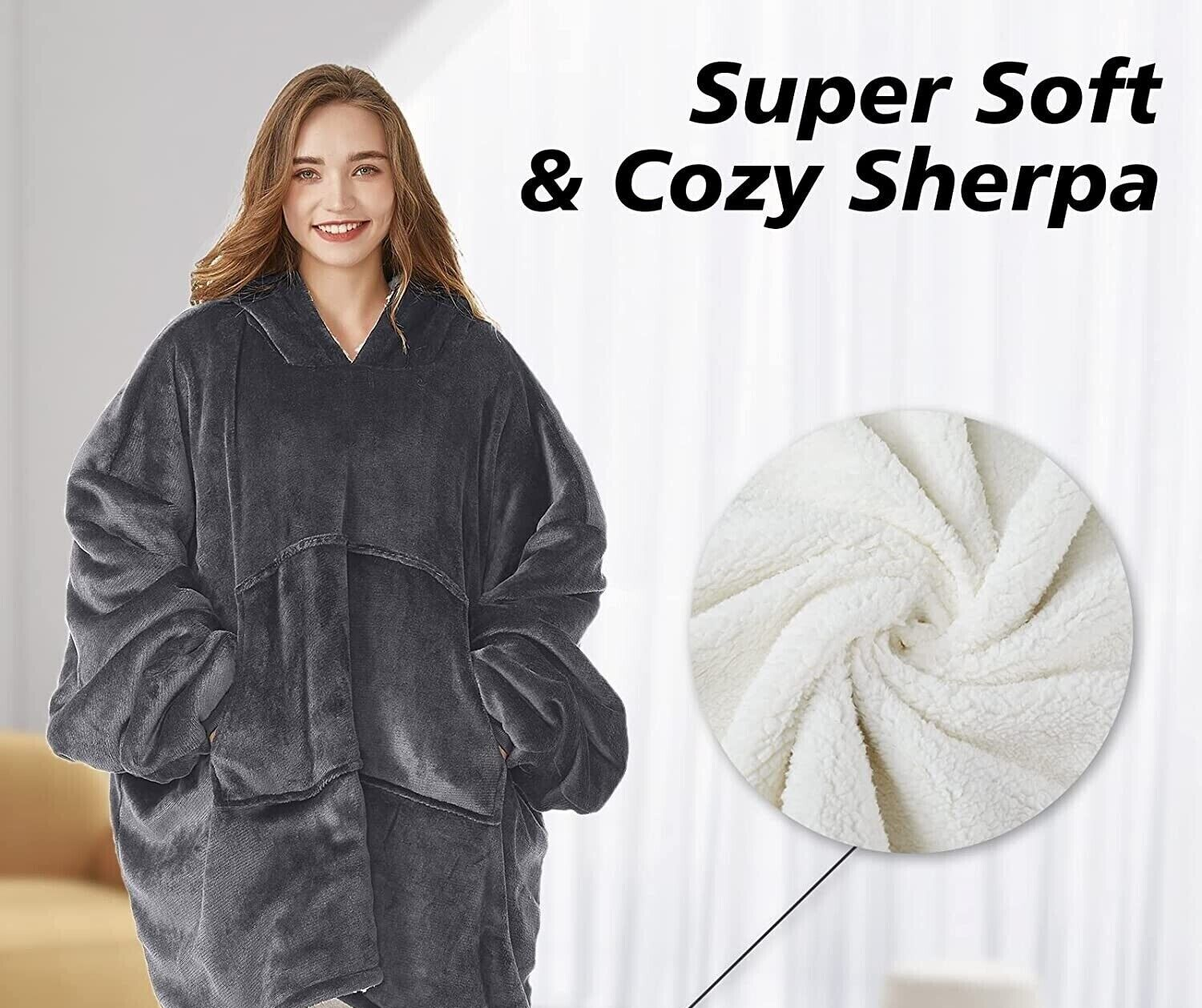 Hoodie Blanket Oversized Ultra Plush Sherpa Big Giant Hooded Sweatshirt