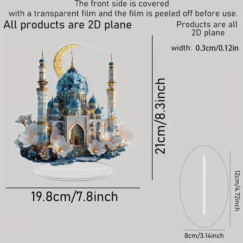 Ramadan Festival 2D Acrylic Moon Craft Ornaments Castle Church Architecture Decoration Islamic Muslim Home Party Table Gift