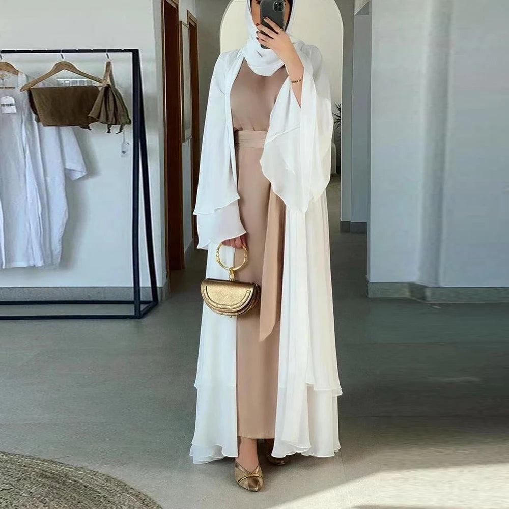Ramadan Eid Mubarak Chiffon Open Abaya Kimono Dubai Turkey Islam Kaftan Muslim Dress Clothes Abayas for Women Robe Femme Caftan