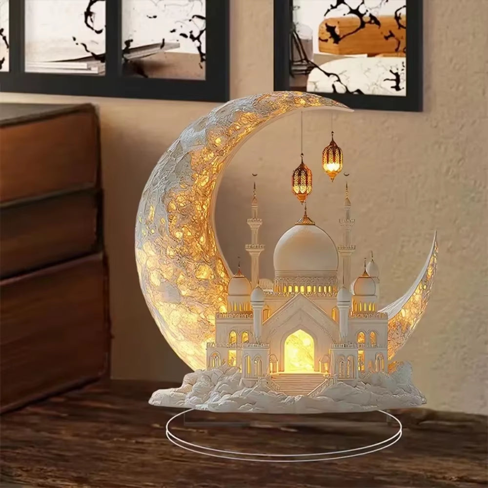 Ramadan Festival 2D Acrylic Moon Craft Ornaments Castle Church Architecture Decoration Islamic Muslim Home Party Table Gift