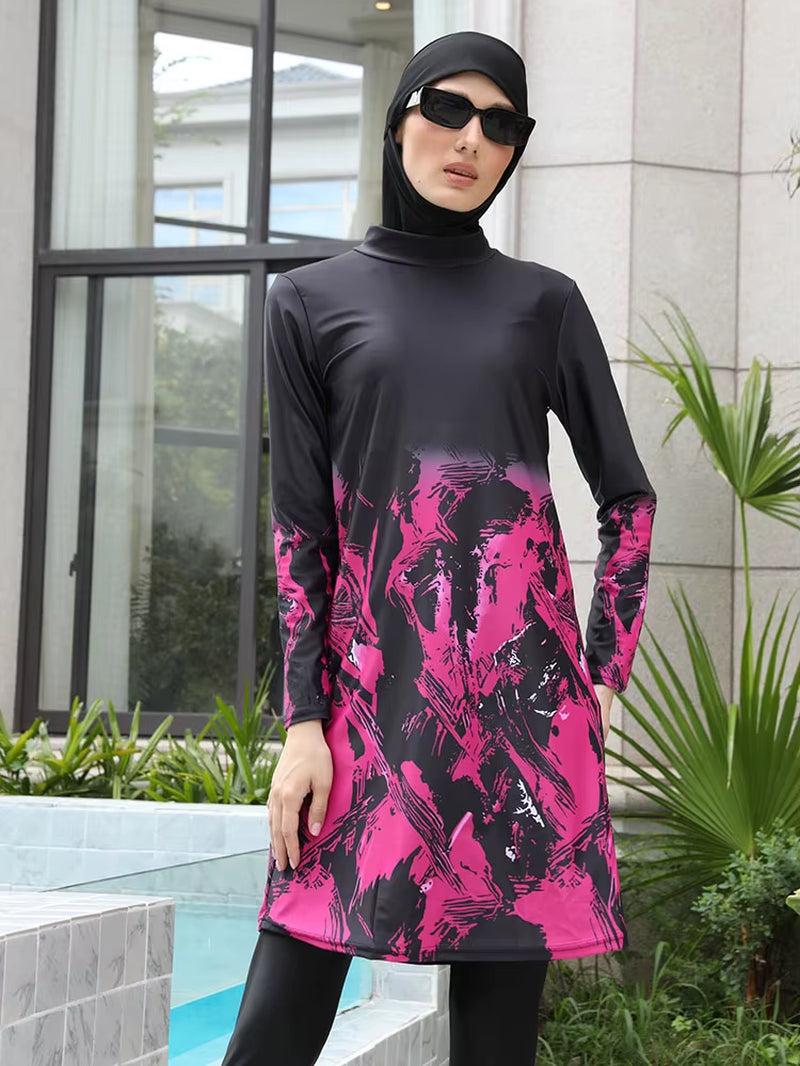 3/4PCS Muslim Burkini Women Femmes Swimming Suit Modest Swimwear Islamic Long Sleeve Full Cover Hijab , Quick Drying, UPF50+