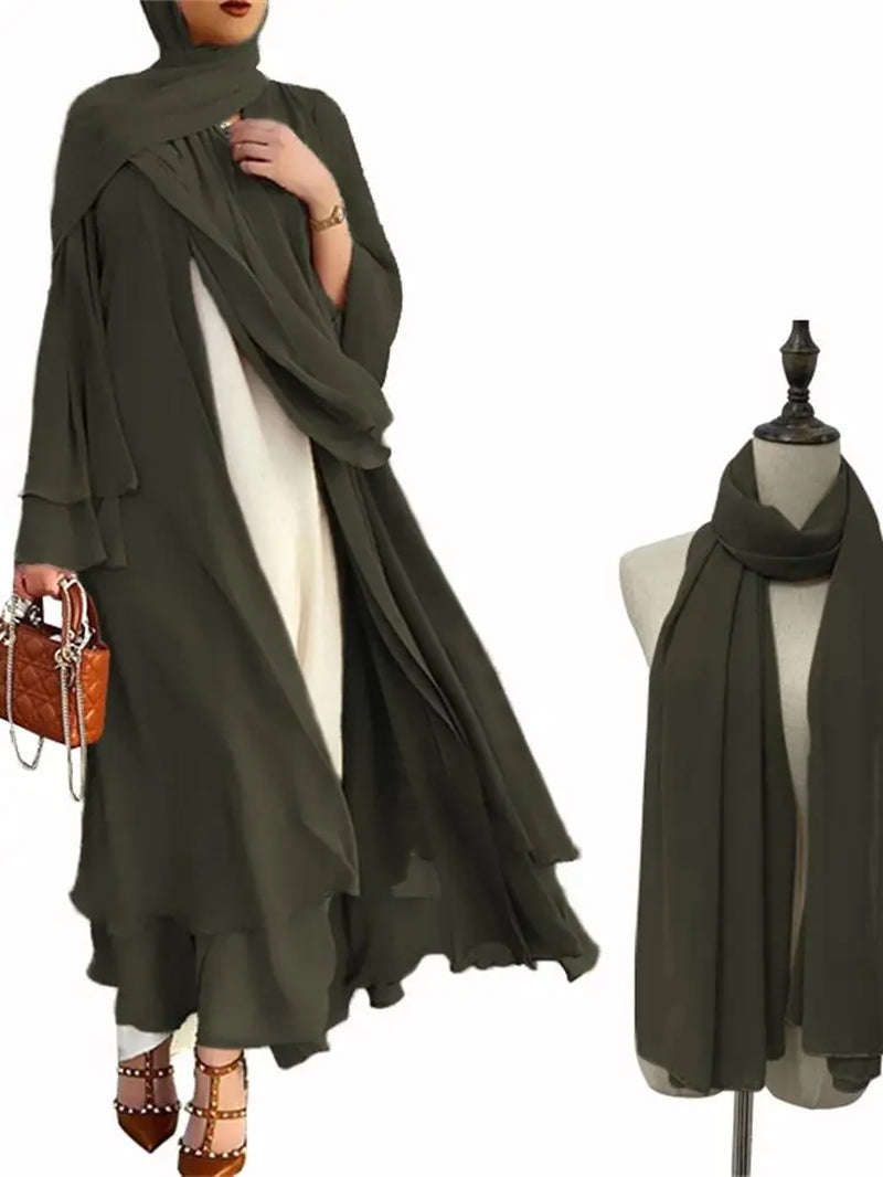 Ramadan Eid Mubarak Chiffon Open Abaya Kimono Dubai Turkey Islam Kaftan Muslim Dress Clothes Abayas for Women Robe Femme Caftan