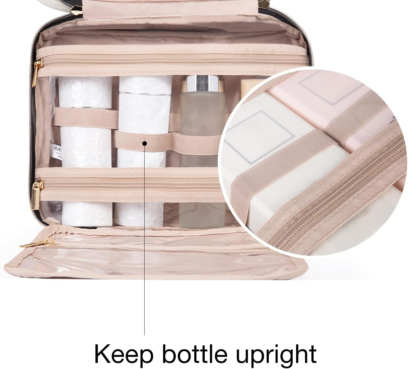 Hanging Toiletry Bag Travel Large Capacity Wash Bag Womens Makeup Cosmetic Bag, Travel Accessories for Full Sized Container (Medium-Pink)