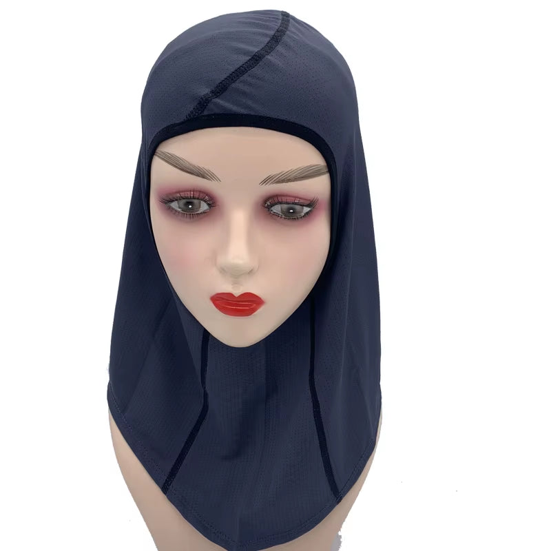 Women'S Sports Hijab Scarf One-Piece Mesh Jersey Muslim Headscarf Islamic Turban Caps Breathable Stretchy Non-Slip Workout Hijab