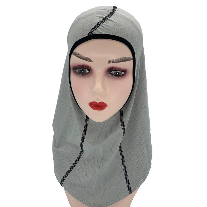 Women'S Sports Hijab Scarf One-Piece Mesh Jersey Muslim Headscarf Islamic Turban Caps Breathable Stretchy Non-Slip Workout Hijab