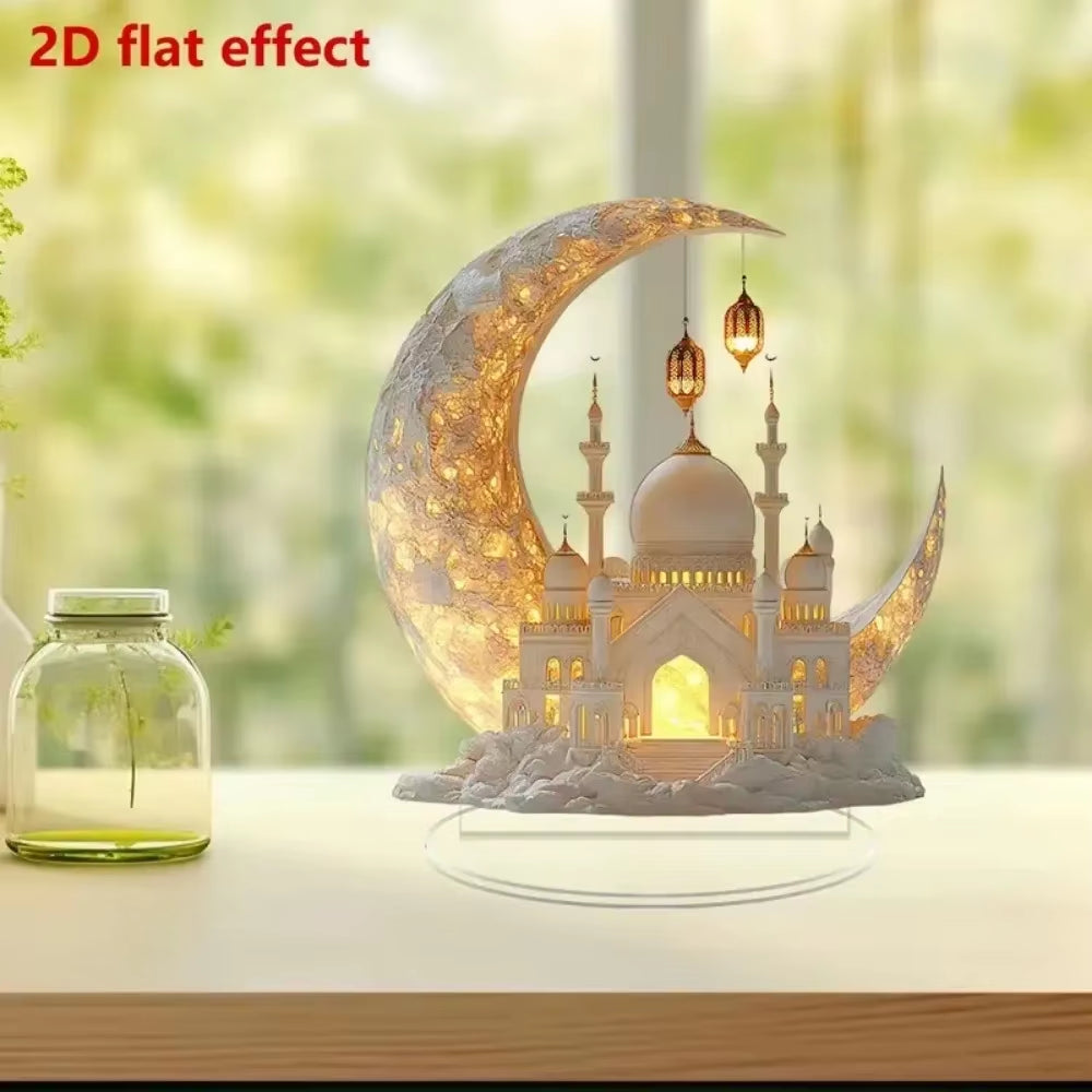 Ramadan Festival 2D Acrylic Moon Craft Ornaments Castle Church Architecture Decoration Islamic Muslim Home Party Table Gift