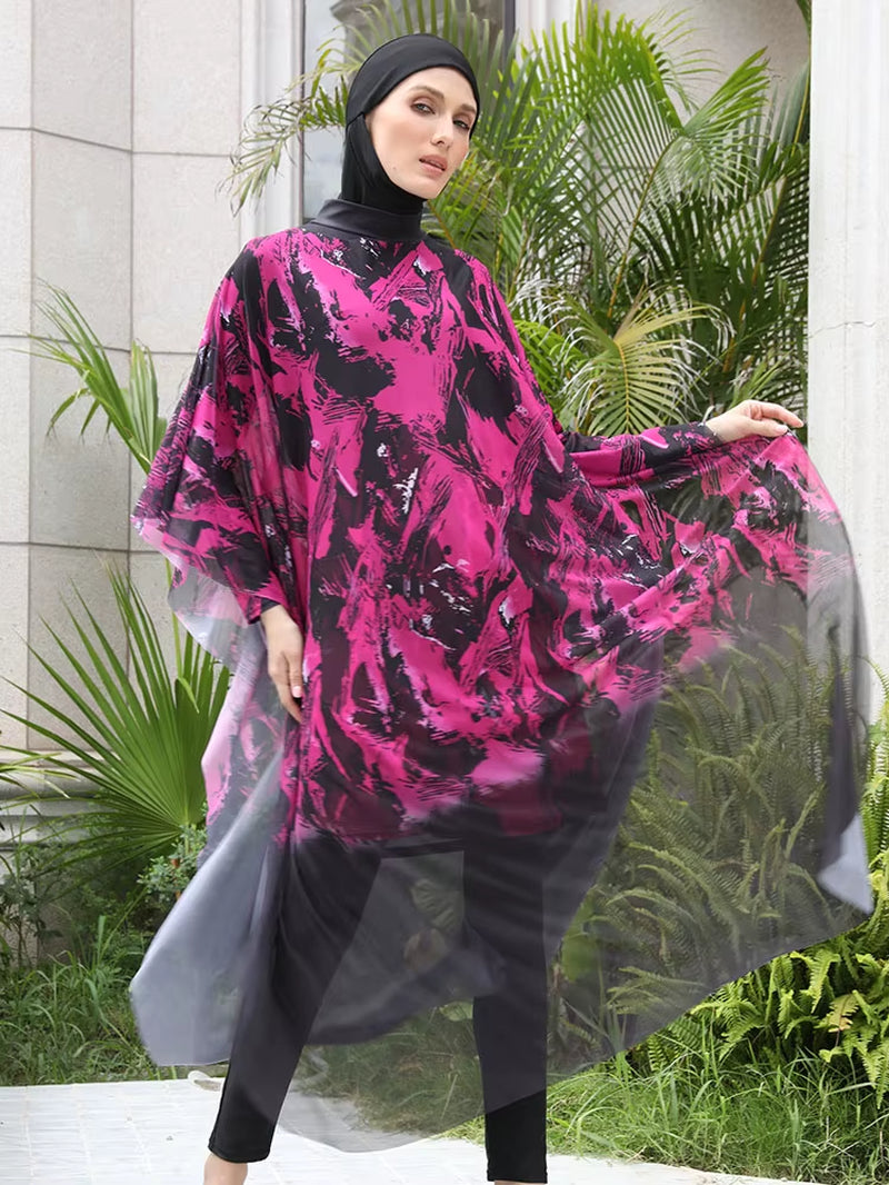 3/4PCS Muslim Burkini Women Femmes Swimming Suit Modest Swimwear Islamic Long Sleeve Full Cover Hijab , Quick Drying, UPF50+