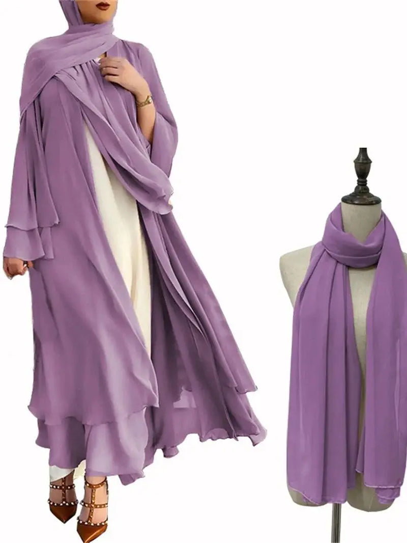Ramadan Eid Mubarak Chiffon Open Abaya Kimono Dubai Turkey Islam Kaftan Muslim Dress Clothes Abayas for Women Robe Femme Caftan