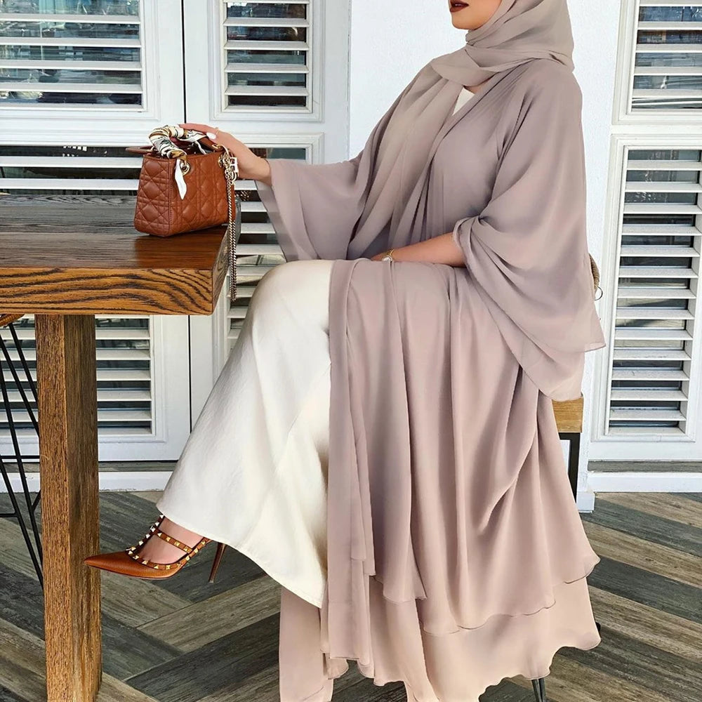 Ramadan Eid Mubarak Chiffon Open Abaya Kimono Dubai Turkey Islam Kaftan Muslim Dress Clothes Abayas for Women Robe Femme Caftan