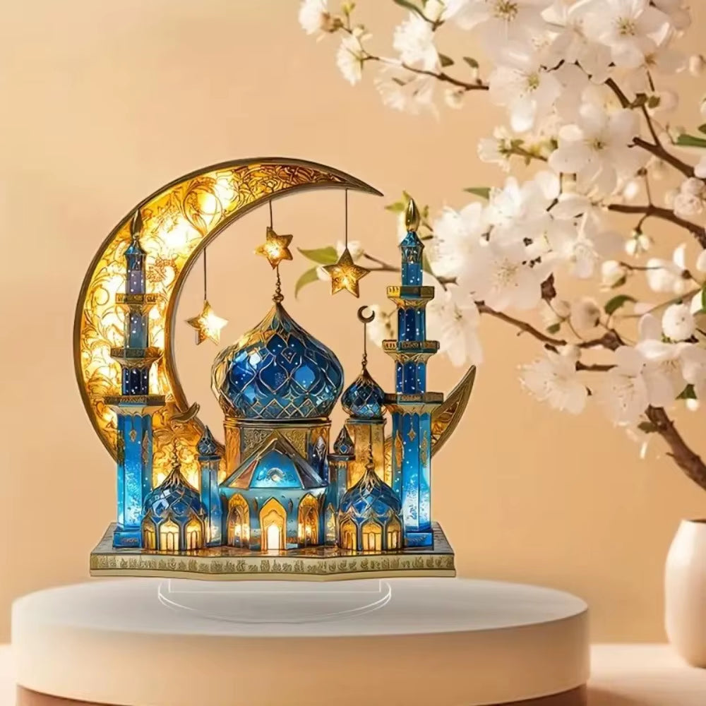 Ramadan Festival 2D Acrylic Moon Craft Ornaments Castle Church Architecture Decoration Islamic Muslim Home Party Table Gift