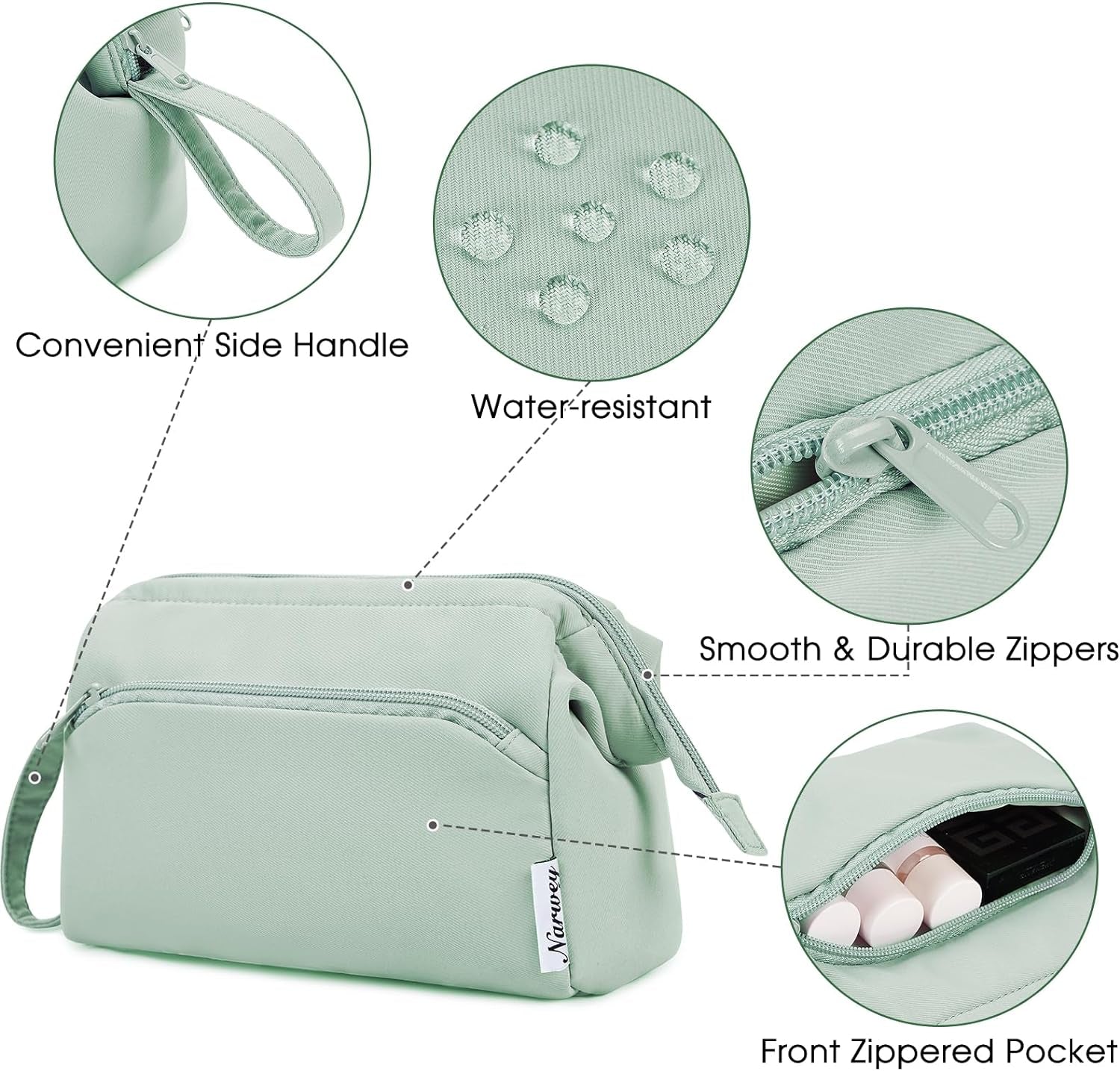 Large Makeup Bag Wide-Open Zipper Pouch Travel Wash Bag Toiletry Bag Cosmetic Organizer for Women (Mint Green)