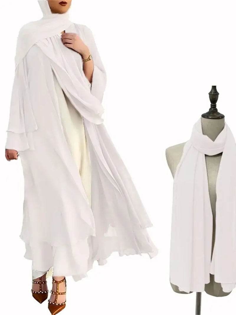 Ramadan Eid Mubarak Chiffon Open Abaya Kimono Dubai Turkey Islam Kaftan Muslim Dress Clothes Abayas for Women Robe Femme Caftan