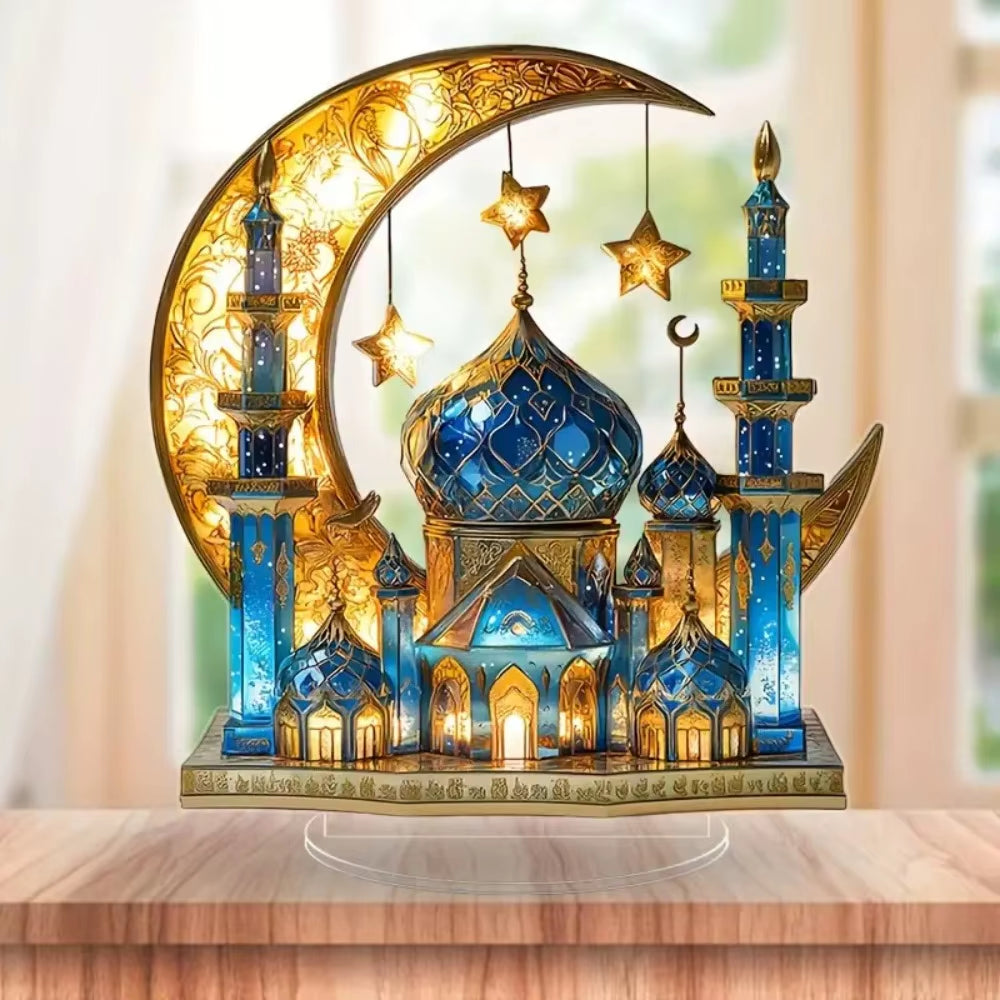 Ramadan Festival 2D Acrylic Moon Craft Ornaments Castle Church Architecture Decoration Islamic Muslim Home Party Table Gift