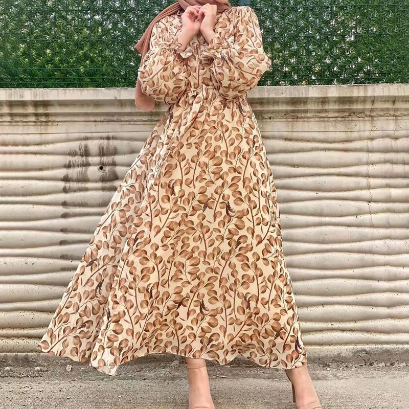 Summer Abaya Dubai Luxury Muslim Woman Dresses Chiffon Ramadan African Elegant Dresses(Not Contain Hijab)