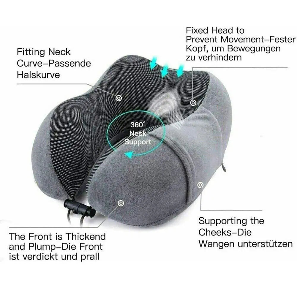 Memory Foam Travel Pillow Neck Support Cushion without Carry Bag Ear Plugs Mask