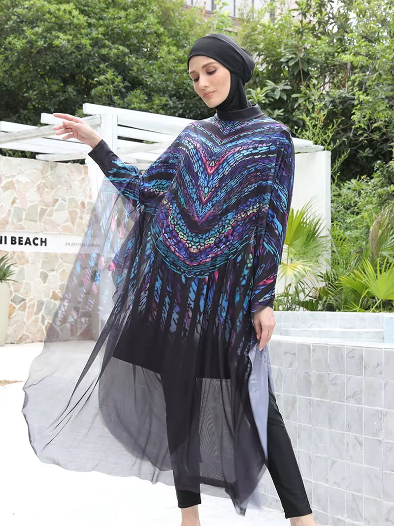 3/4PCS Muslim Burkini Women Femmes Swimming Suit Modest Swimwear Islamic Long Sleeve Full Cover Hijab , Quick Drying, UPF50+