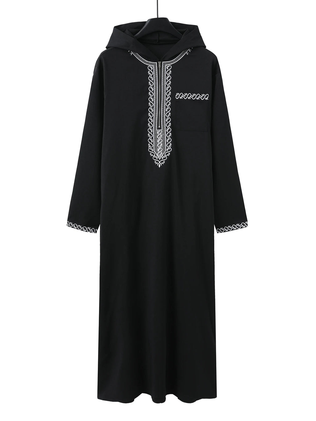 Moroccan Hooded Robe Luxury Men'S Embroidered Long Sleeve Side Pocket Muslim Garment Abaya Middle East Juba Thobe Robe