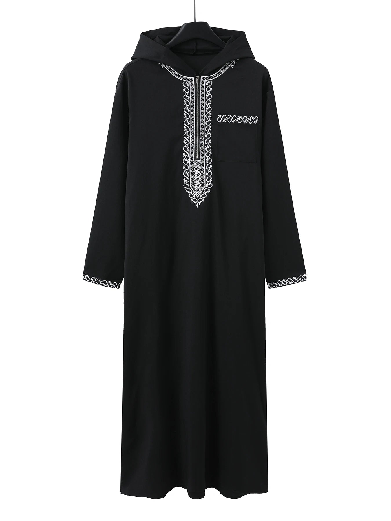 Moroccan Hooded Robe Luxury Men'S Embroidered Long Sleeve Side Pocket Muslim Garment Abaya Middle East Juba Thobe Robe