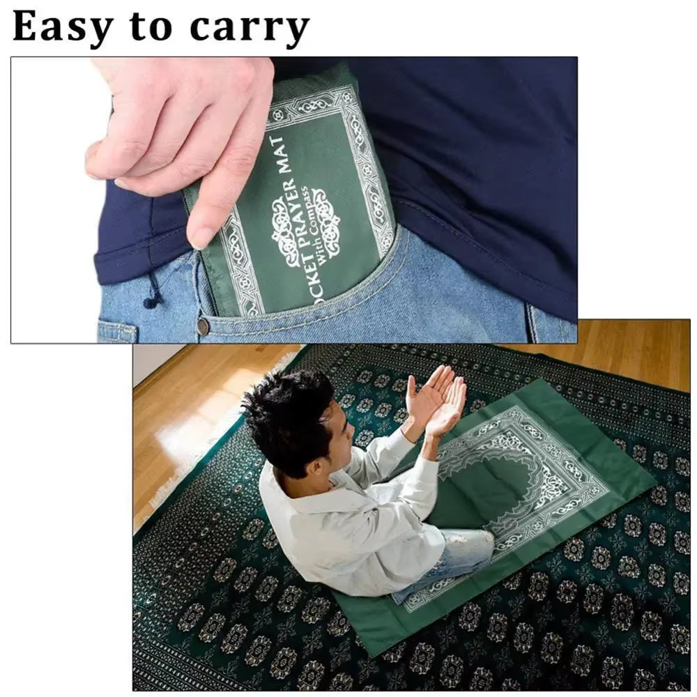 100X60Cm Useful Portable Prayer Rug with Compass Kneeling Poly Mat for Muslim Islam Waterproof Prayer Mat Carpet with Bag