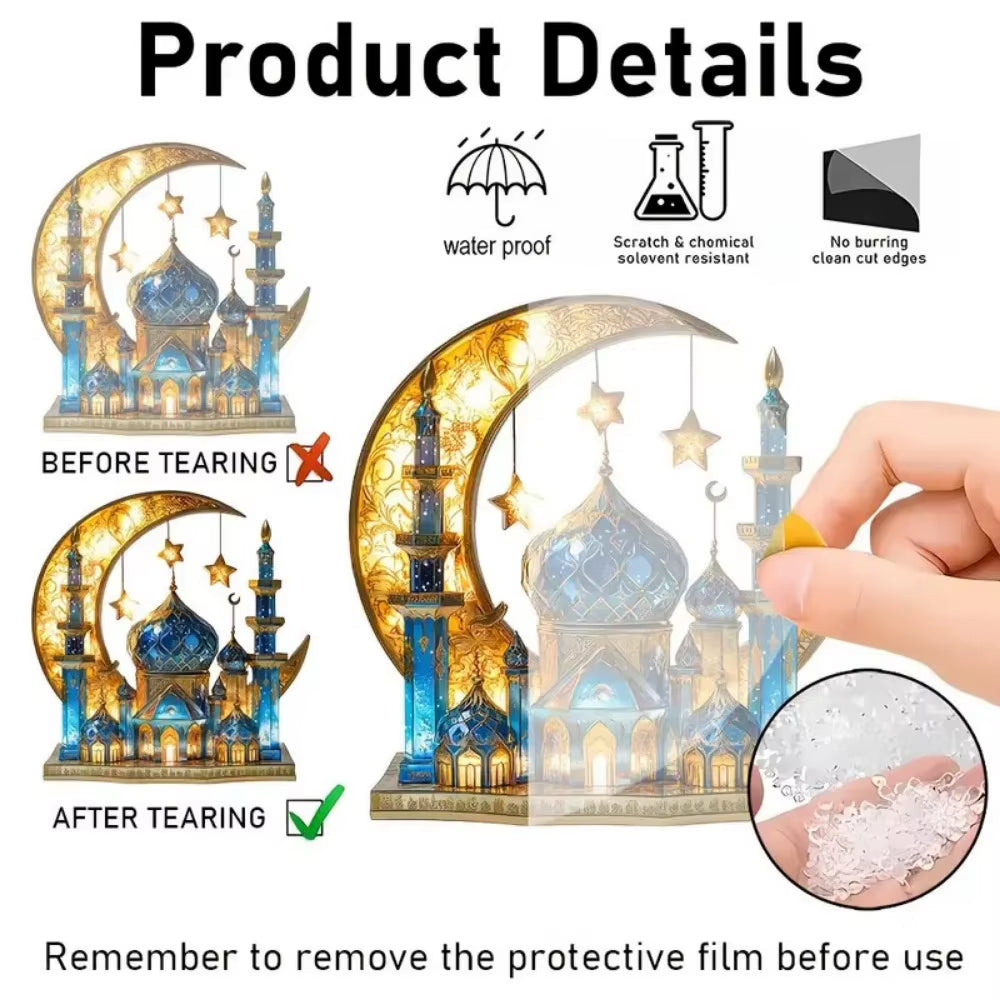 Ramadan Festival 2D Acrylic Moon Craft Ornaments Castle Church Architecture Decoration Islamic Muslim Home Party Table Gift
