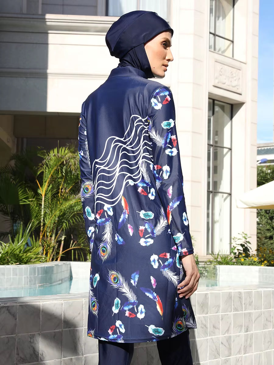3/4PCS Muslim Burkini Women Femmes Swimming Suit Modest Swimwear Islamic Long Sleeve Full Cover Hijab , Quick Drying, UPF50+
