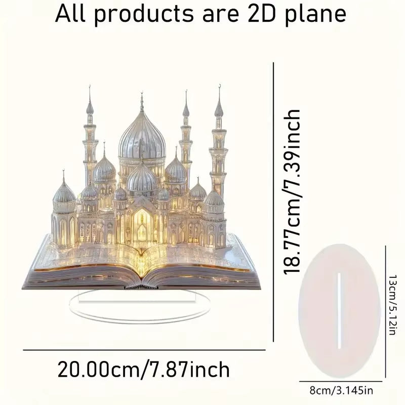 Ramadan Festival 2D Acrylic Moon Craft Ornaments Castle Church Architecture Decoration Islamic Muslim Home Party Table Gift