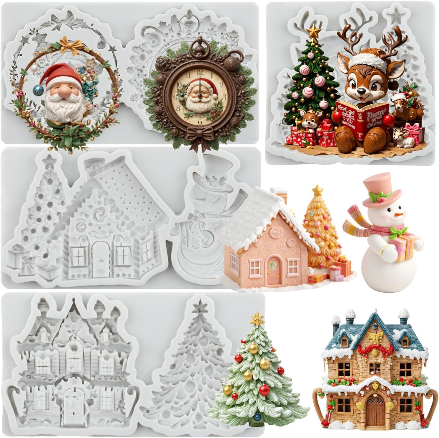 MYPRACS Christmas Fondant Mould Christmas Tree House Silicone Molds Christmas Sn