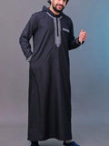 Moroccan Hooded Robe Luxury Men'S Embroidered Long Sleeve Side Pocket Muslim Garment Abaya Middle East Juba Thobe Robe