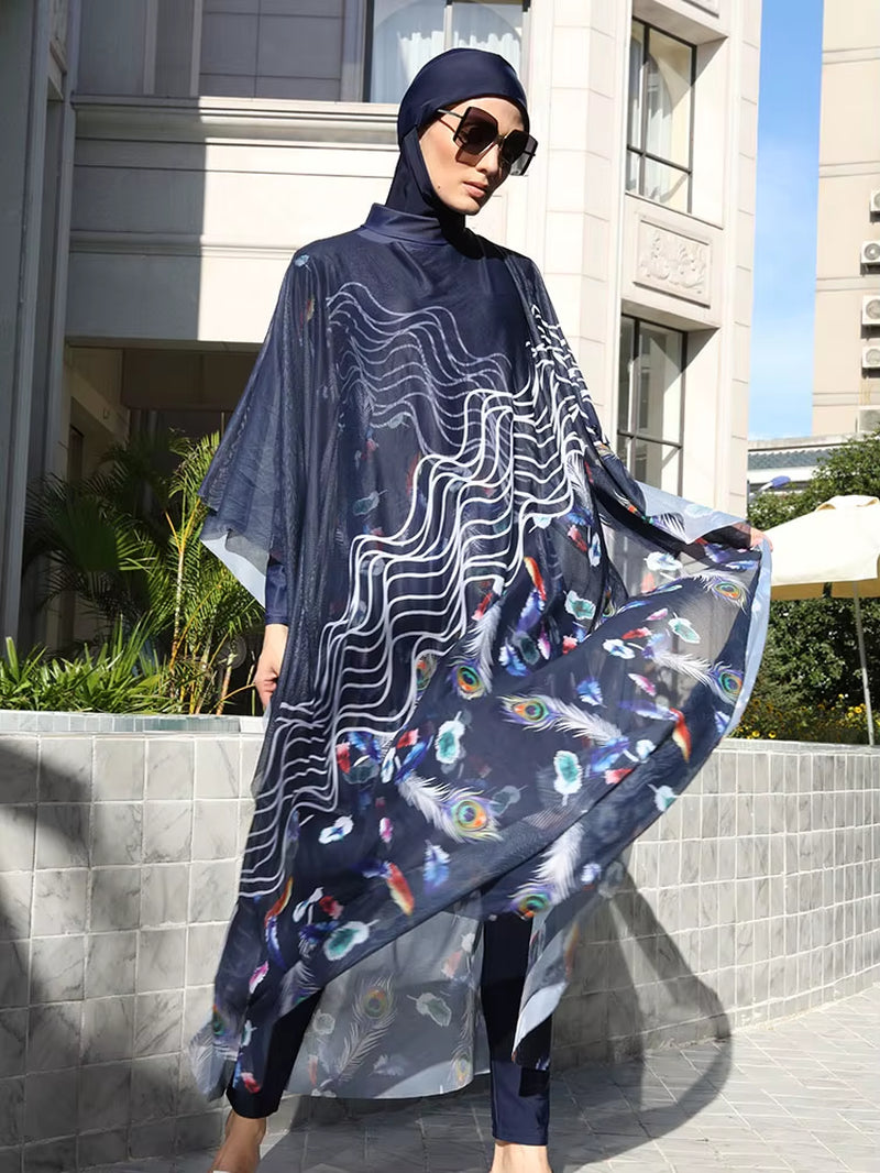 3/4PCS Muslim Burkini Women Femmes Swimming Suit Modest Swimwear Islamic Long Sleeve Full Cover Hijab , Quick Drying, UPF50+