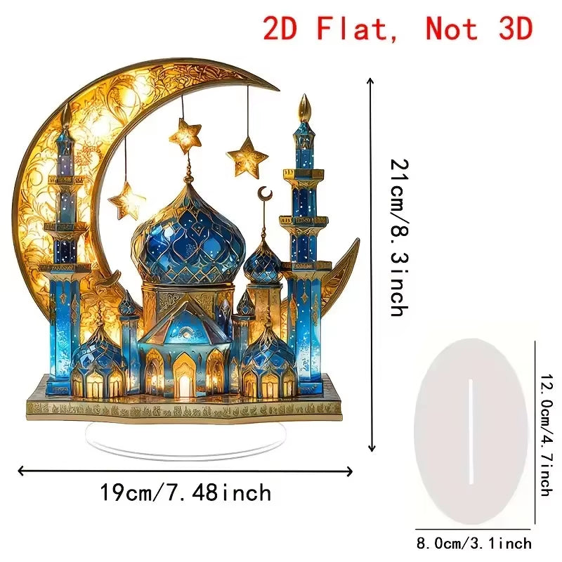 Ramadan Festival 2D Acrylic Moon Craft Ornaments Castle Church Architecture Decoration Islamic Muslim Home Party Table Gift