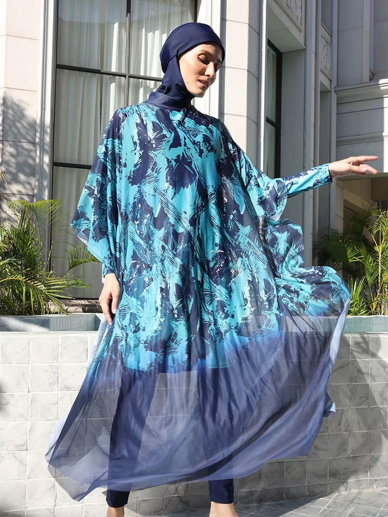 3/4PCS Muslim Burkini Women Femmes Swimming Suit Modest Swimwear Islamic Long Sleeve Full Cover Hijab , Quick Drying, UPF50+