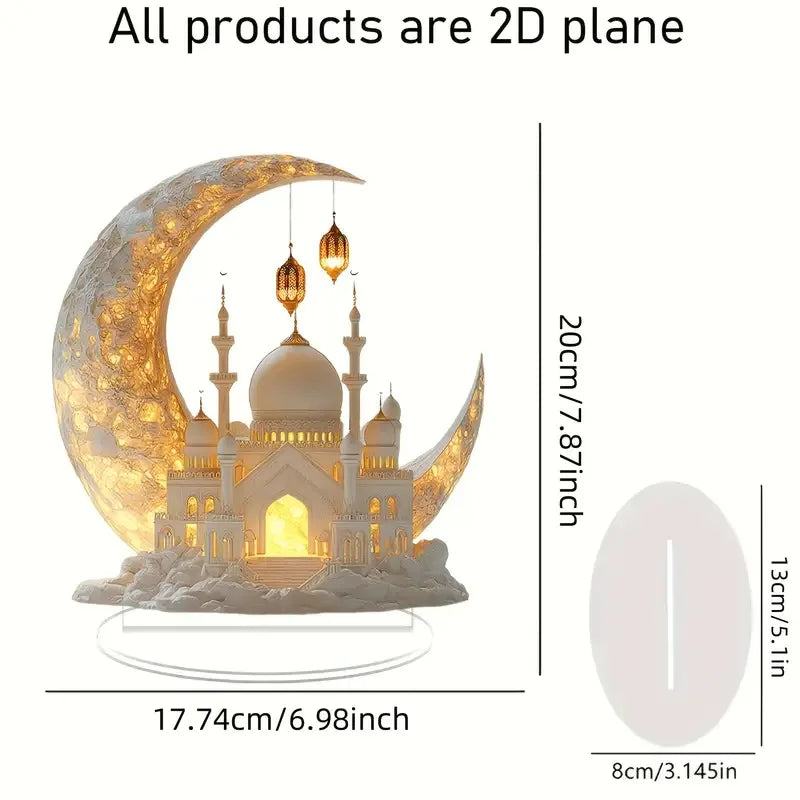 Ramadan Festival 2D Acrylic Moon Craft Ornaments Castle Church Architecture Decoration Islamic Muslim Home Party Table Gift