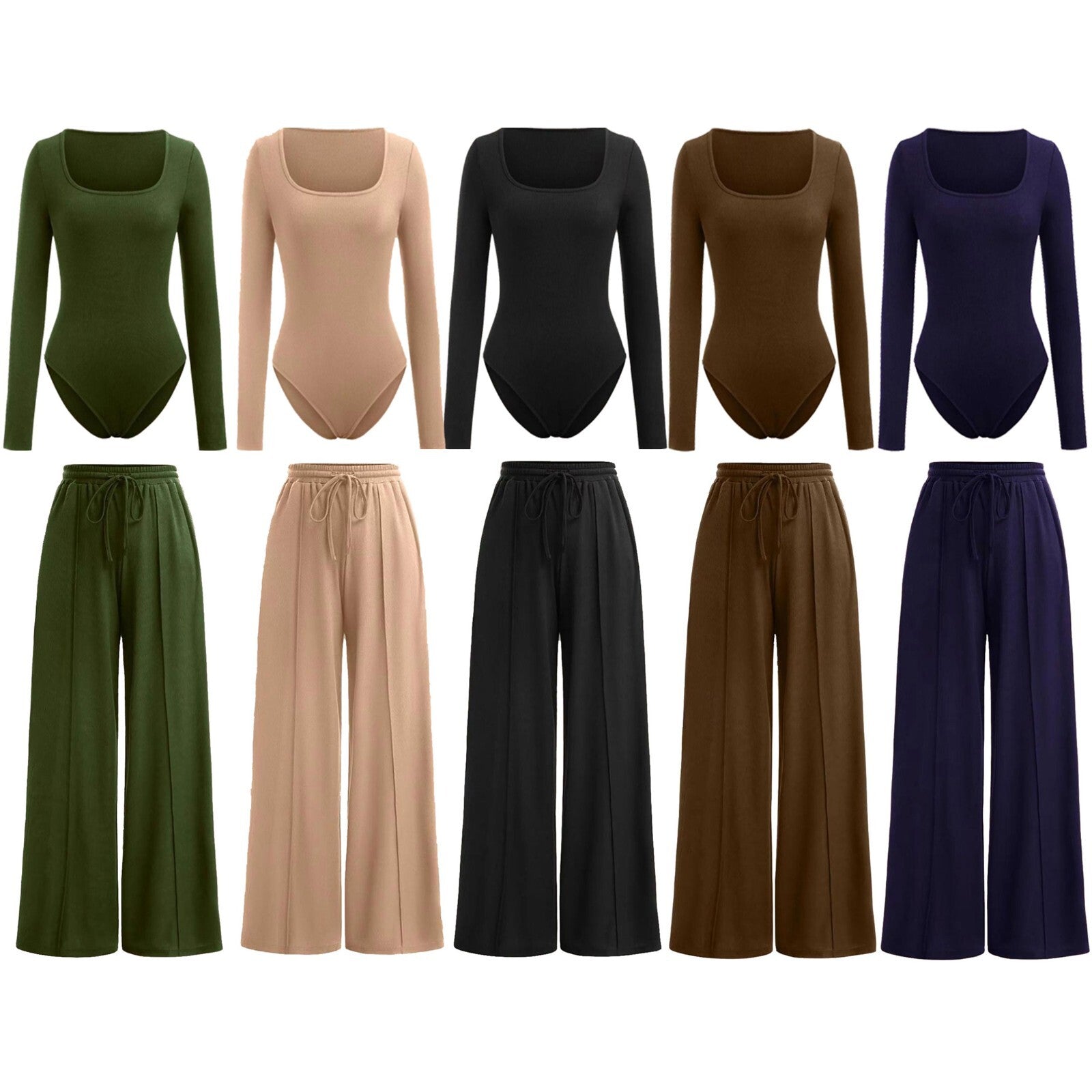 Womens Bodysuit Wide Leg Trouser Set