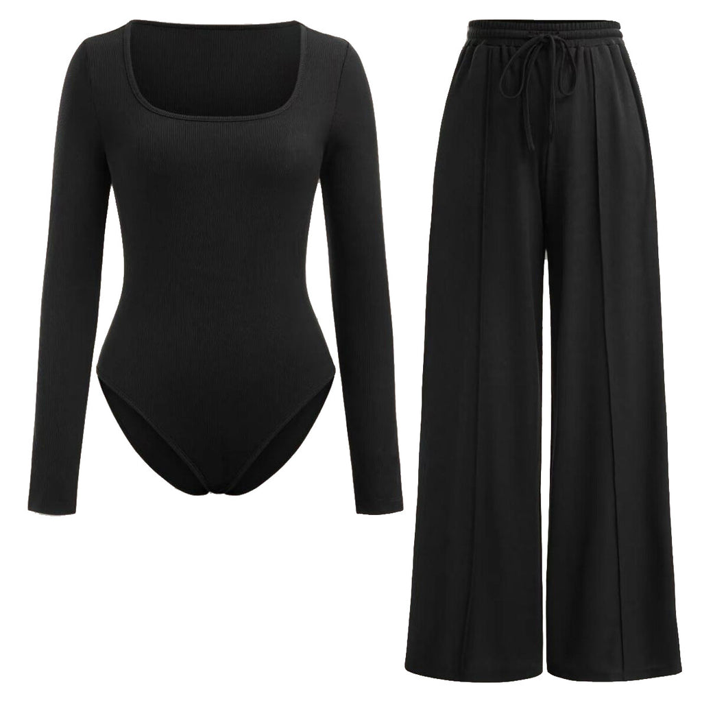 Womens Bodysuit Wide Leg Trouser Set